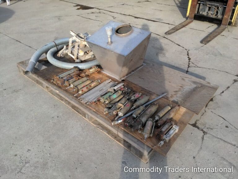 A wooden crate with various items on it.