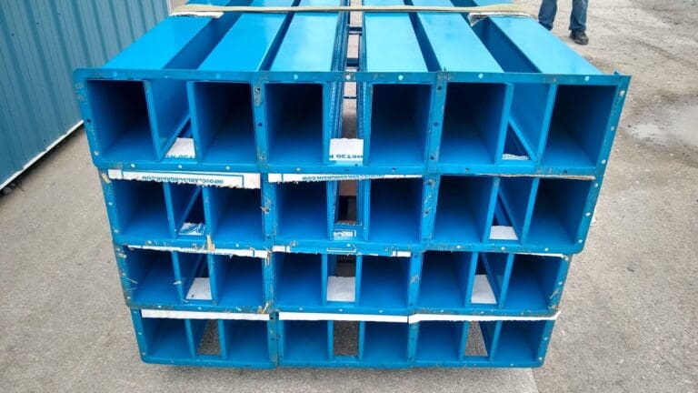 A stack of blue boxes on top of each other.