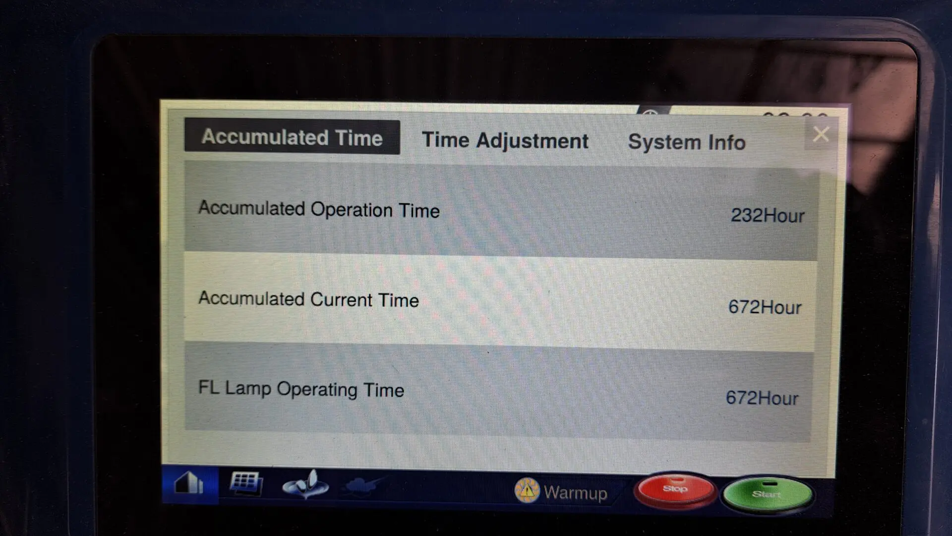 A computer screen showing the time and operating times.