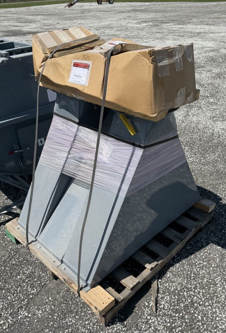 A box on top of a metal stand.