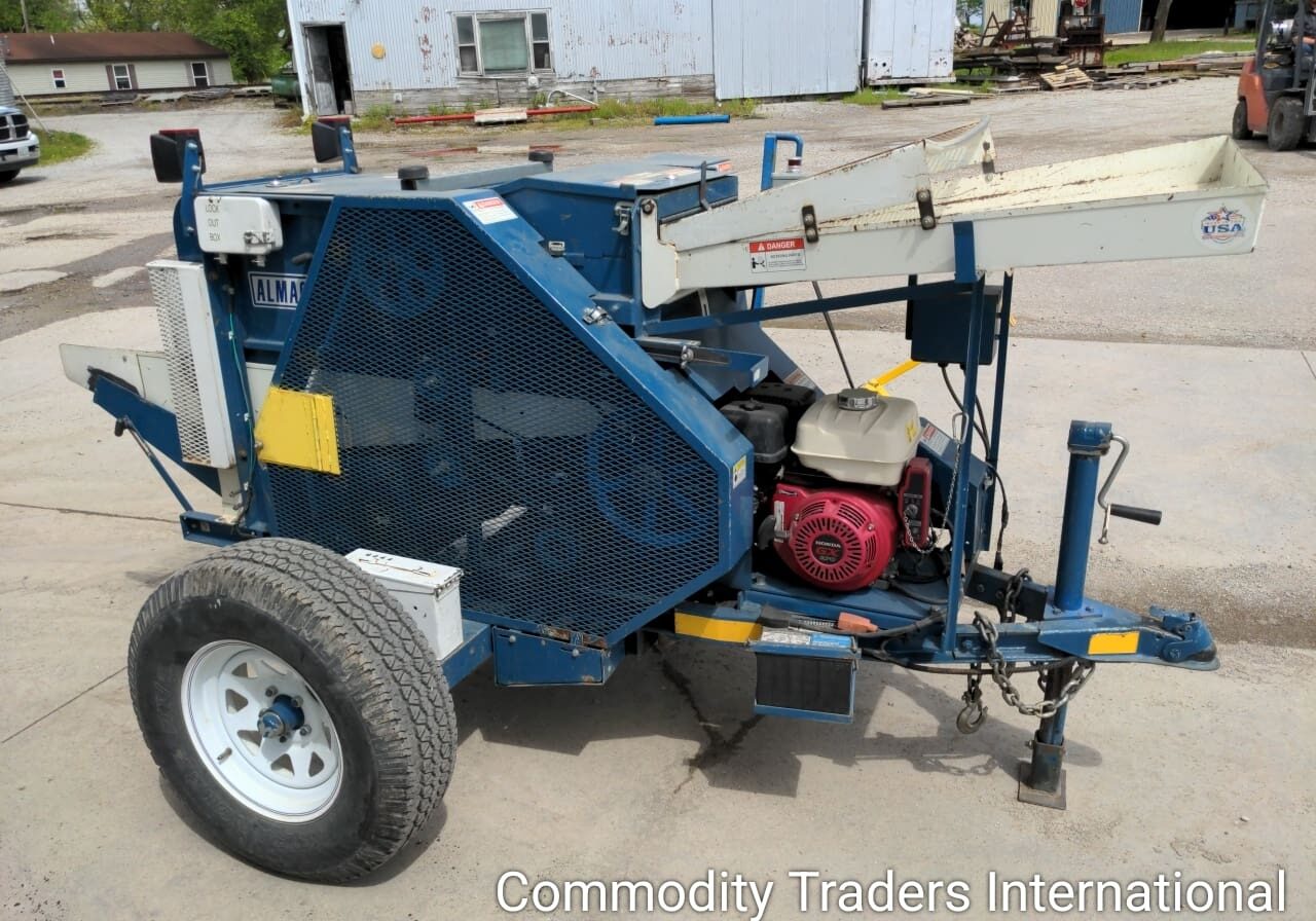 A blue utility trailer with a large tire.